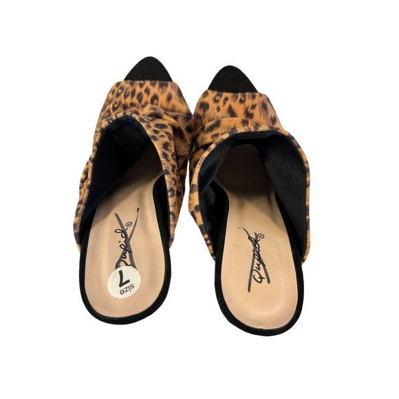 Quipid Shoes Womens Size 7 Leopard Peep Toe Heel Slip On - Picture 6 of 10